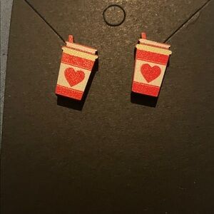 Red Heart Coffee Cup Earrings